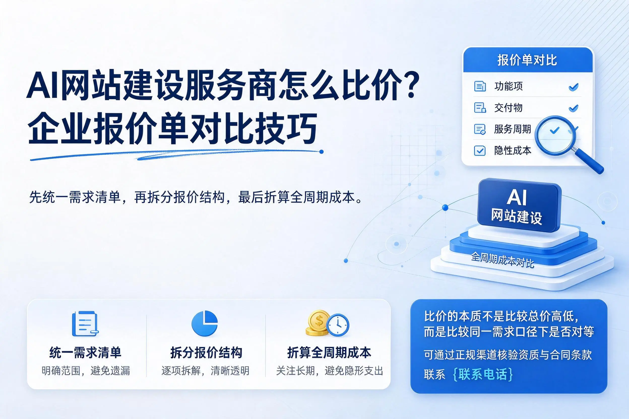 AI网站建设服务商怎么比价？楚雄企业报价单对比技巧