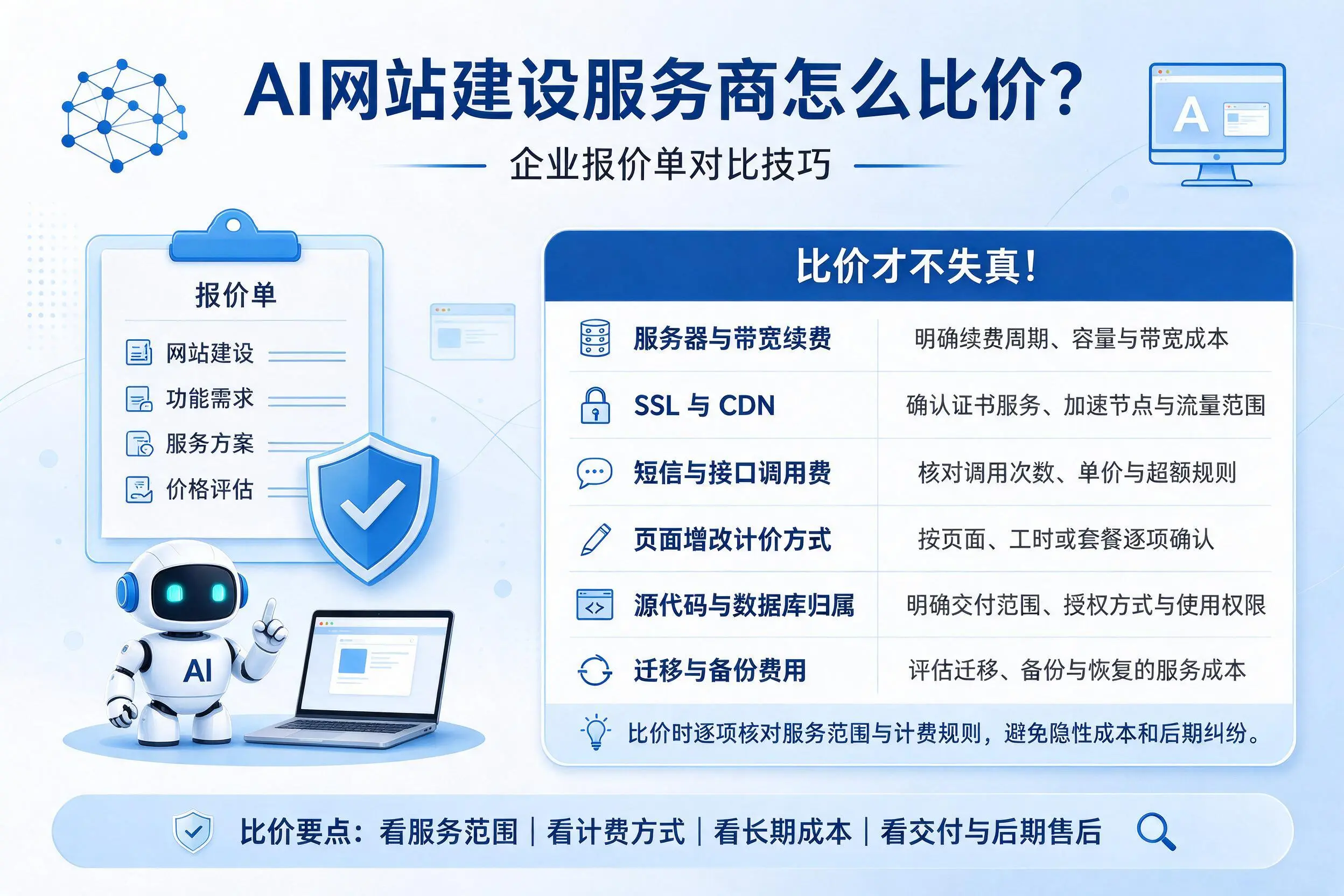 AI网站建设服务商怎么比价？楚雄企业报价单对比技巧