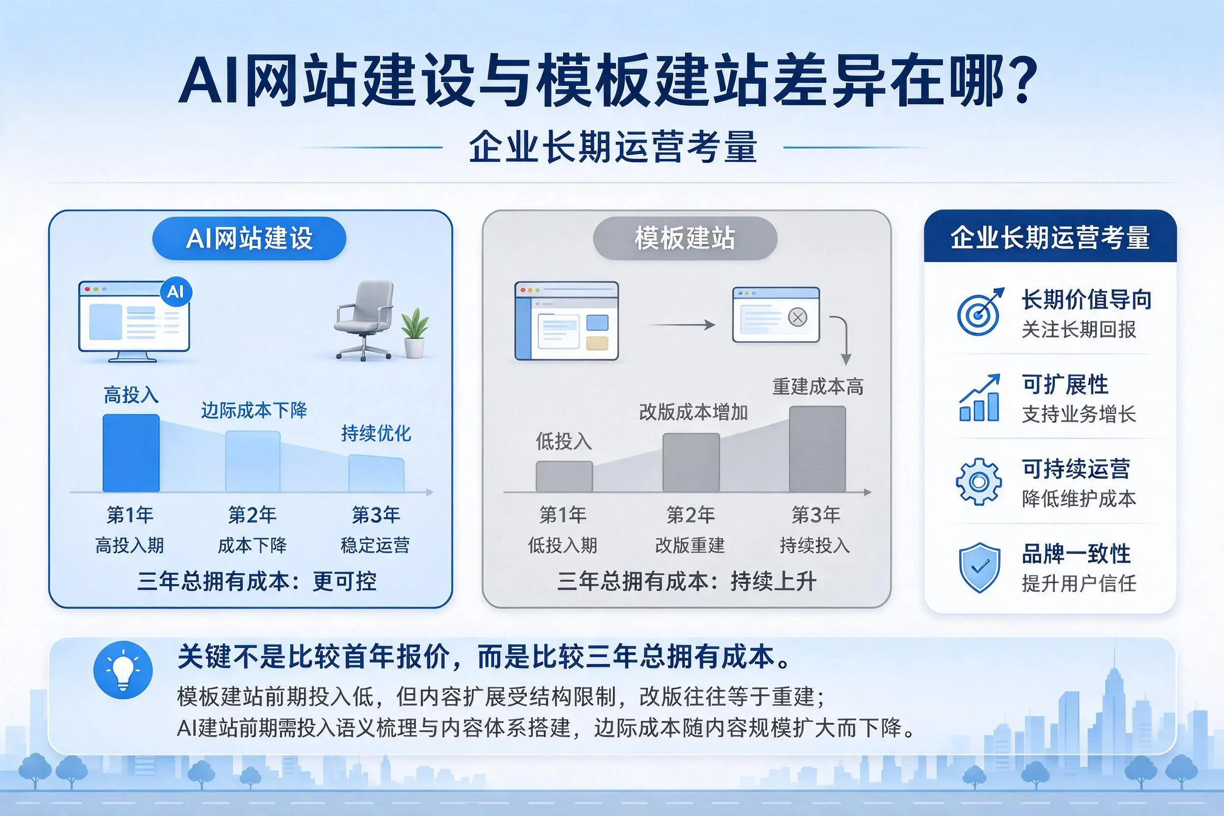 AI网站建设与模板建站差异在哪?楚雄企业长期运营考量